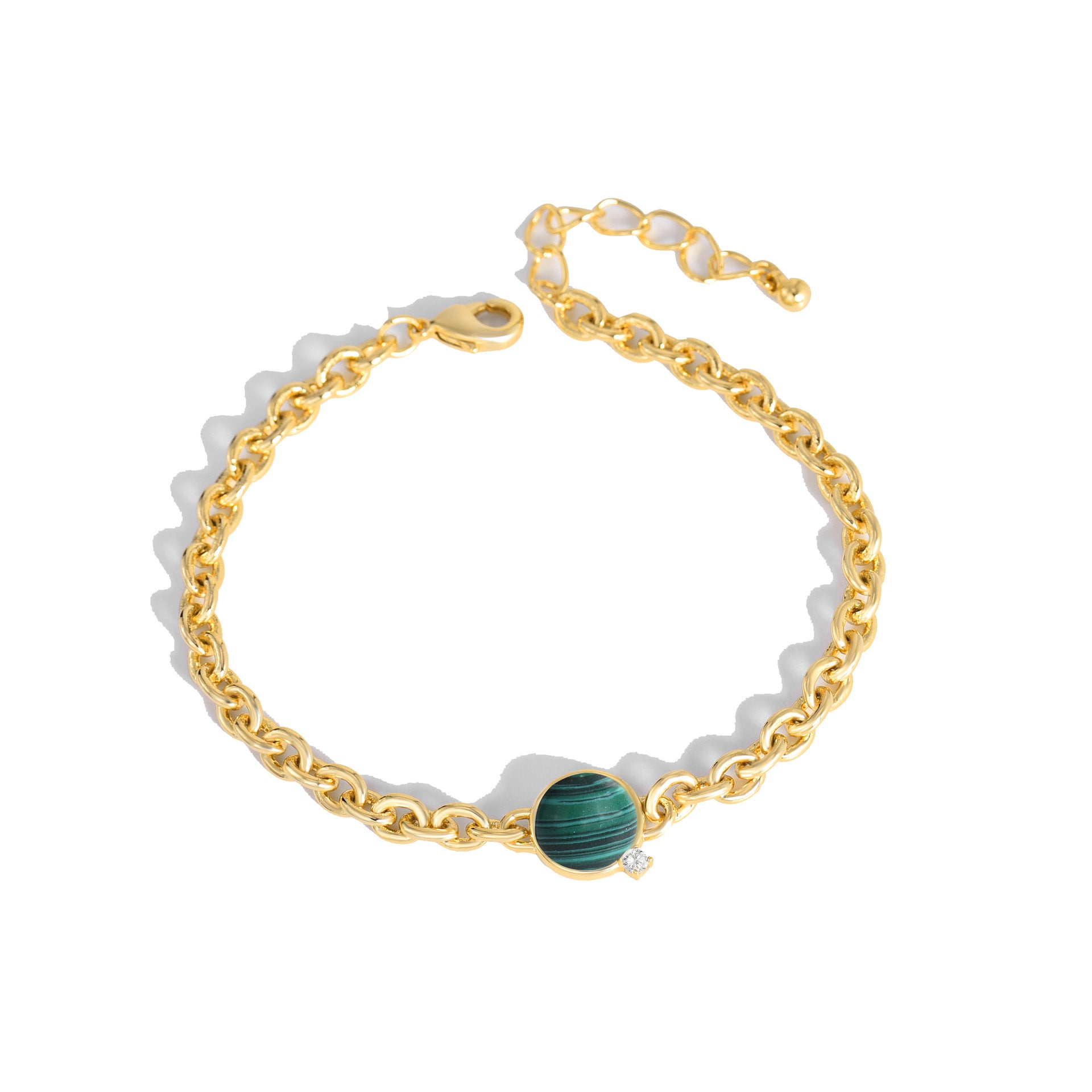 B0036 Exaggerated Natural Stone Round Bracelet for Women Bohemian Thick Chain Short Jewelry