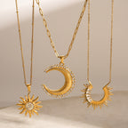 Stainless Steel Zircon Necklace Sunflower Collarbone Chain Moon Pendant Choker