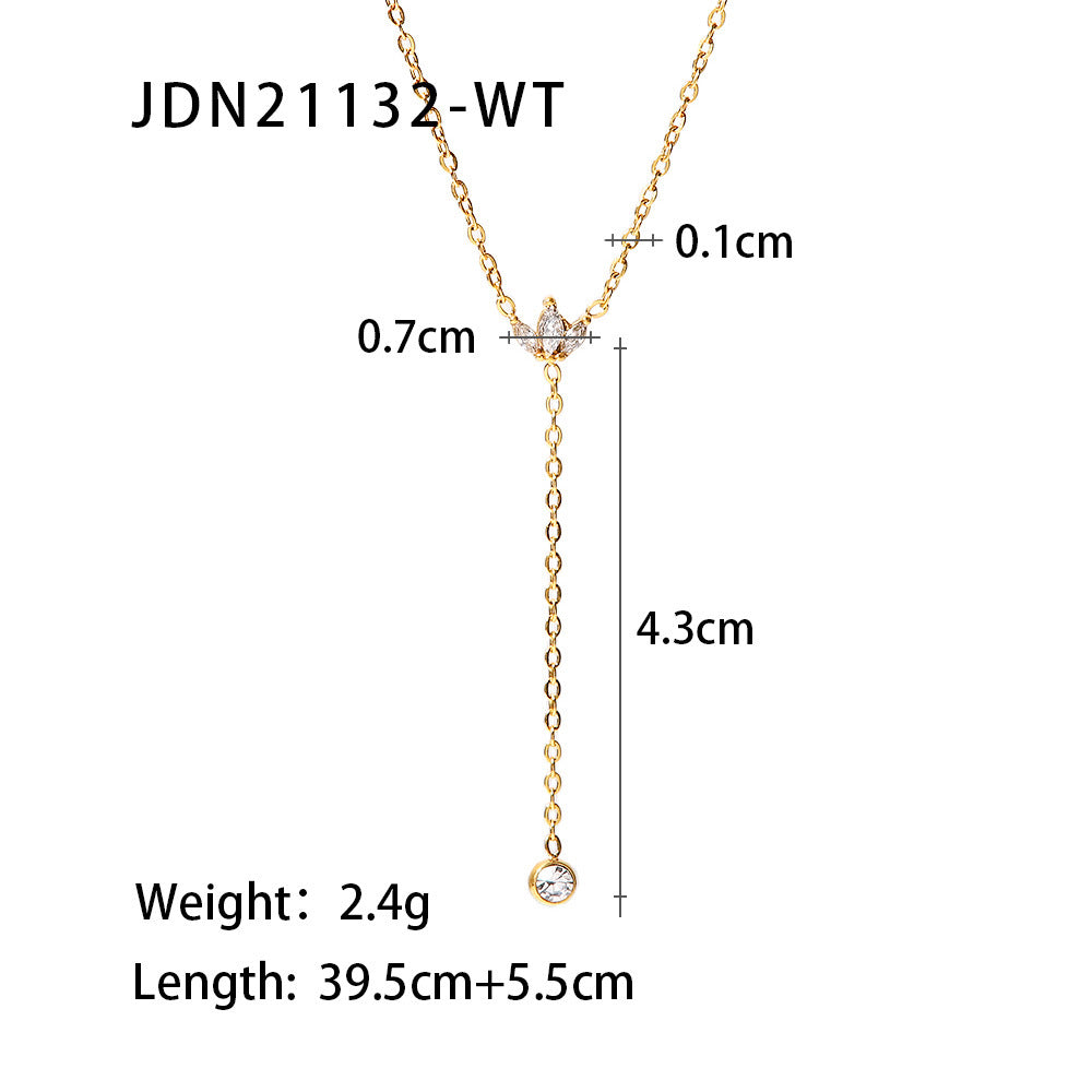 Stainless Steel Zircon y Long Chain Necklace Jewelry for Women Autumn Winter Sweater Chain