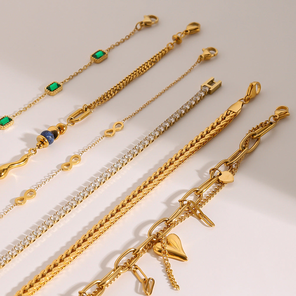 2H Stainless Steel Zircon Pearl Bracelet Metal Chain Jewelry