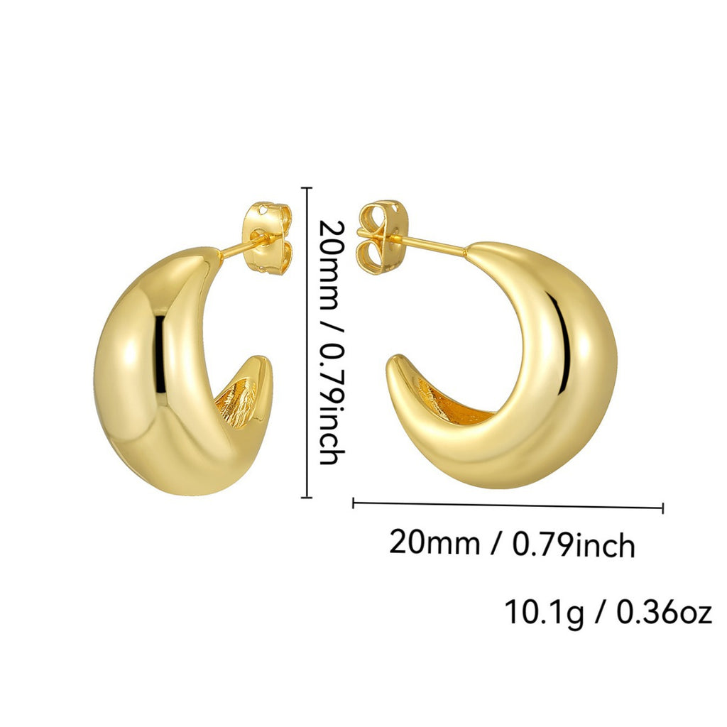 E0645 Simple Fashion Geometric Arc Earrings for Women Brass Gold-Plated Smooth Moon Shape Earrings