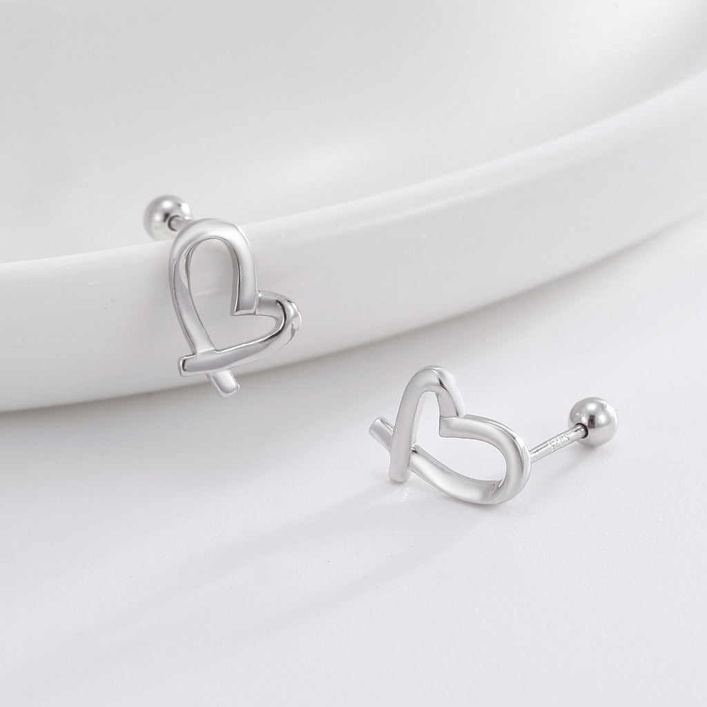 SE0160 S925Silver Plated White Gold Japanese and Korean Irregular Heart Smooth Earrings for Women