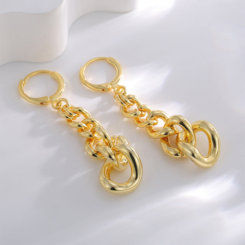 E0742 Exaggerated Punk Hip-Hop Style Earrings for Women, Brass Gold-Plated Fashion Retro Drop Earrings