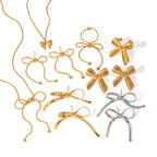 Women's Vintage Bow Earrings Stainless Steel Butterfly Shape Pendant Earrings Ring