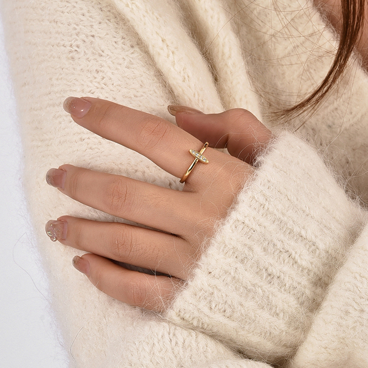 R0200 Ornament Cross Ring Slim Geometric Women's Ring Adjustable Open Simple Design