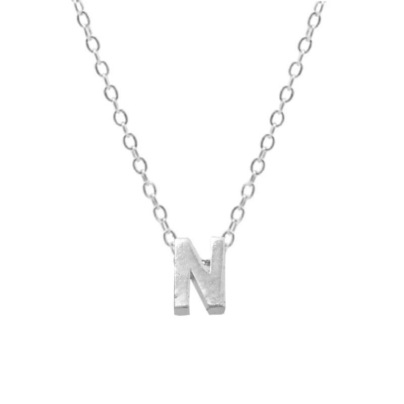 Sterling Silver 26 Letter Pendant Necklace Polished Collarbone Chain