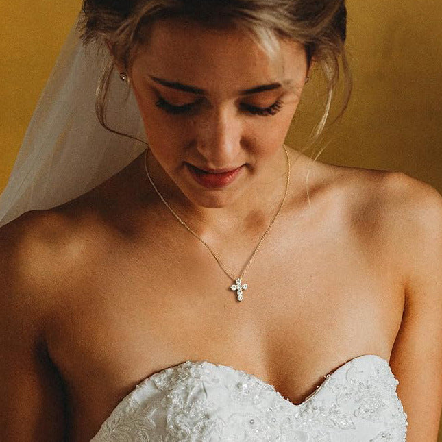 Stainless Steel Zircon Cross Necklace Pendant Clavicle Chain Jewelry