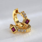 E0605 Korean Fashion Trendy Square Purple Zircon Earrings for Women Copper Gold-Plated Micro-Inlaid White Zircon Earrings