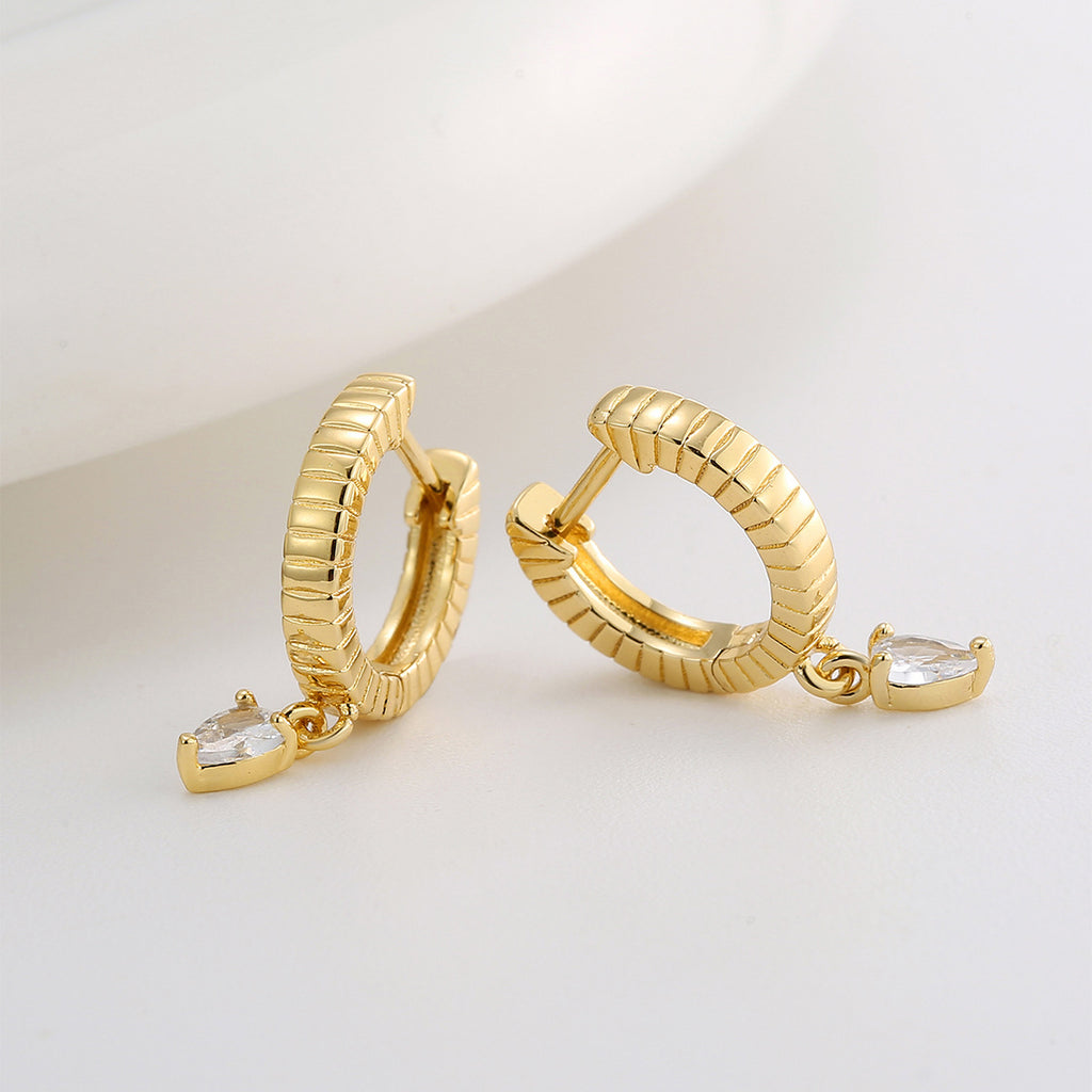 E0752 French Retro Fashion Design Earrings for Women, Water Drop Shape Zircon Simple Drop Earrings