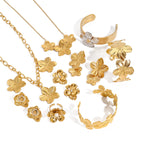 Stainless Steel Flower Necklace Zircon Earrings Pearl Ring Open Bracelet Jewelry