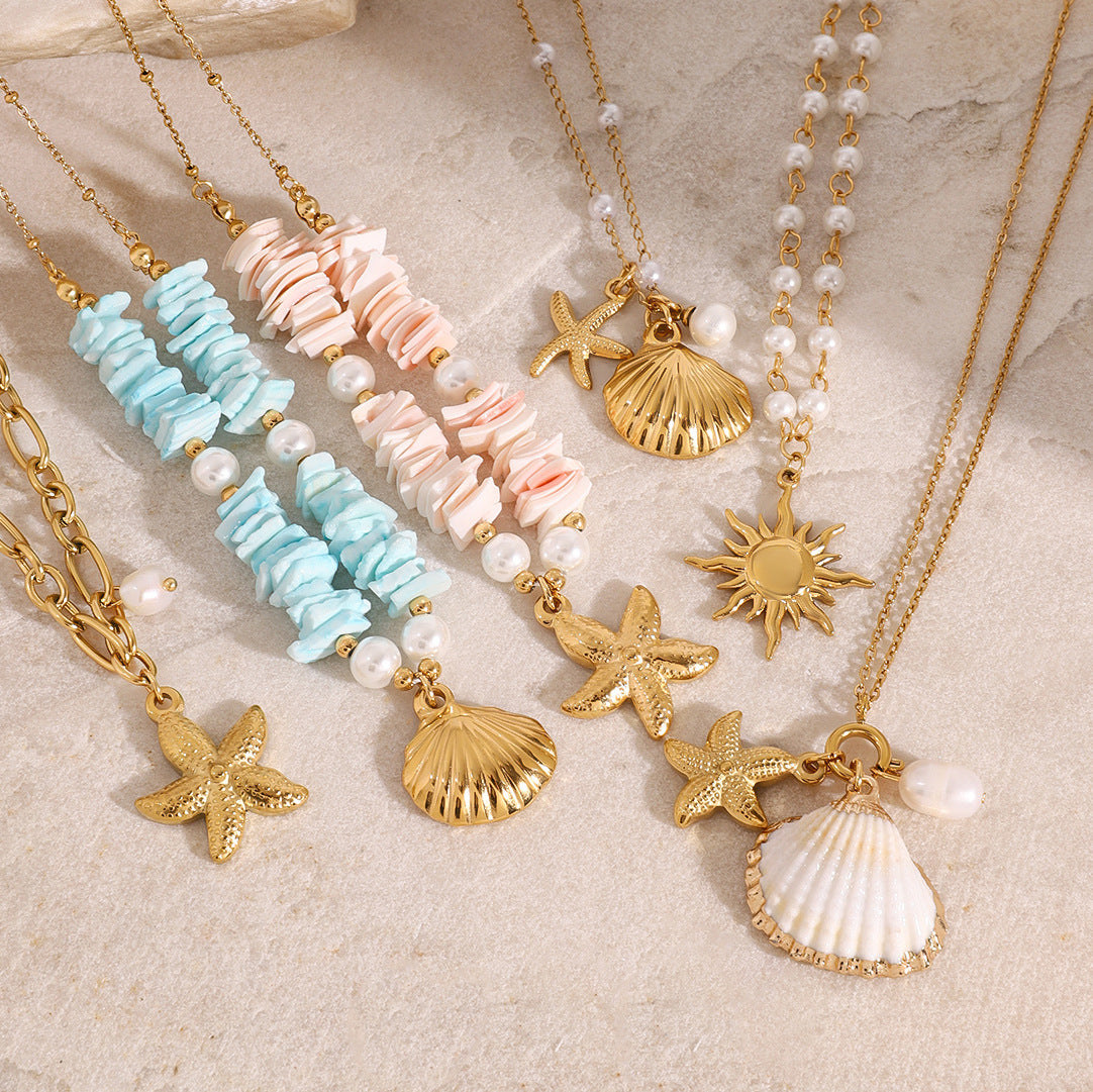 Shell Pearl Necklace Ocean Jewelry Accessories Stainless Steel Jewelry