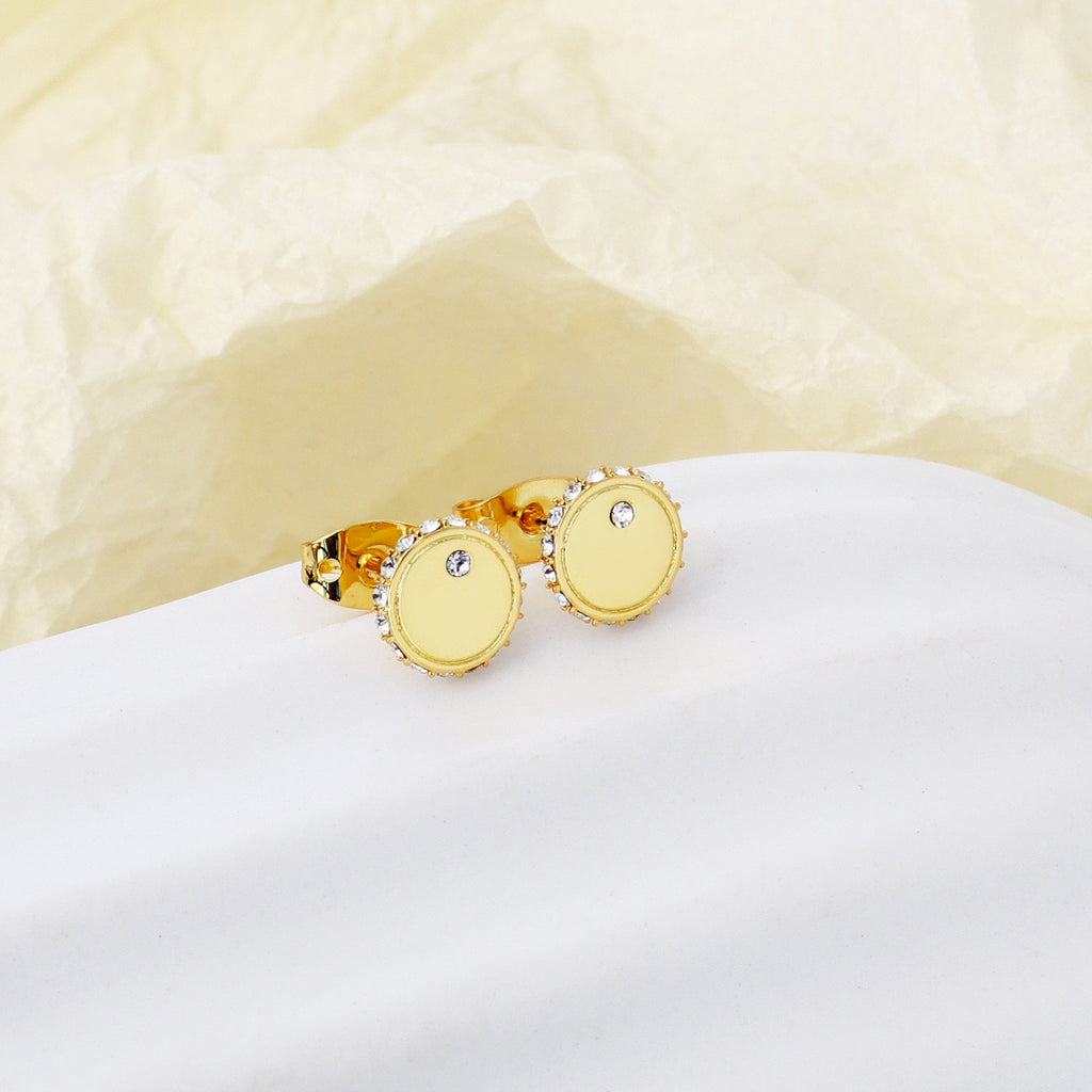 E0071 Simple Geometric Round Earrings for Women, Copper Gold-Plated with Inlaid Diamonds, Trendy Export Jewelry