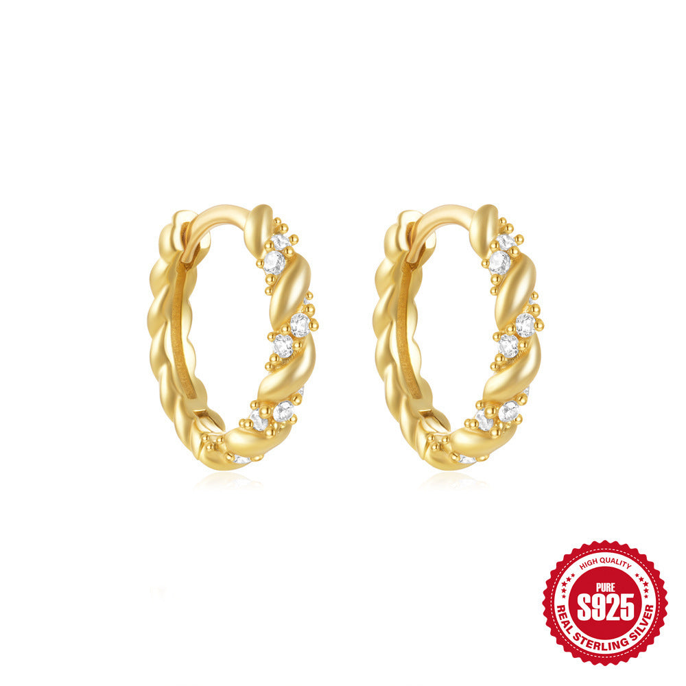 New S925Pure Silver Classic Diamond-Studded Small Round Geometric Hoop Earrings Hot-Selling Creative Ear Jewelry