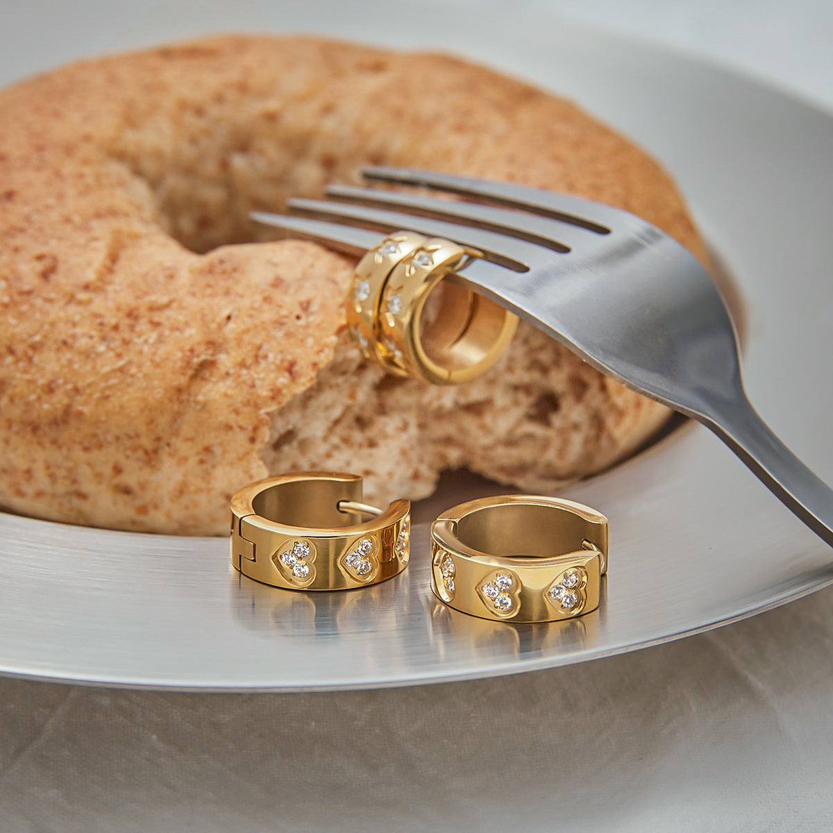 Stainless Steel Heart Earrings Zirconia Studs Non-Fading Jewelry for Women