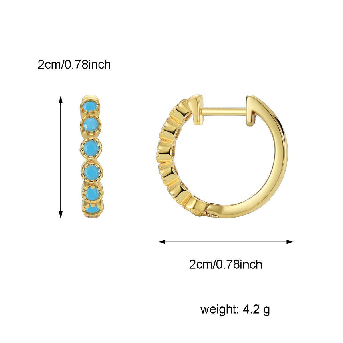 E0490 Fashion Blue Turquoise High-End Design Earrings for Women Brass Gold-Plated Simple Hoop Earrings