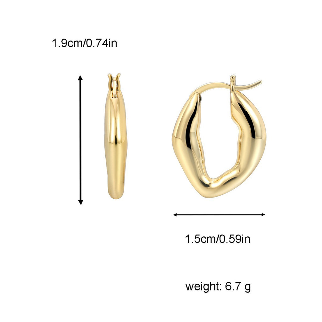 E0295 Fashion Metal Glossy Oval Earrings Irregular Concave-Convex Minimalist Style Women's Hoop Earrings Studs