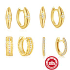 925Pure Silver Minimalist Leaf Geometric Inlaid Diamond Simple Hoop Earrings Hot-Selling High-End Earrings