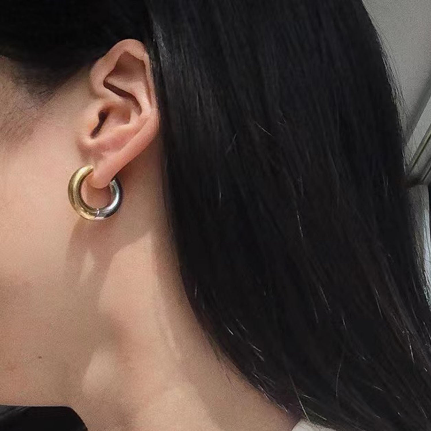 2H Fashion Gold Plated Two Tone Intersection Geometric Earrings