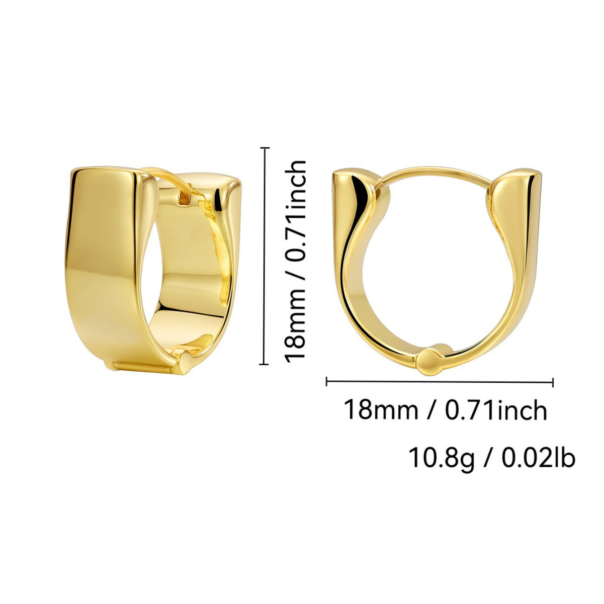 E0638 Glossy Simple Earrings for Women, Copper Gold-Plated, Vintage Wide Elegant Ear Clips