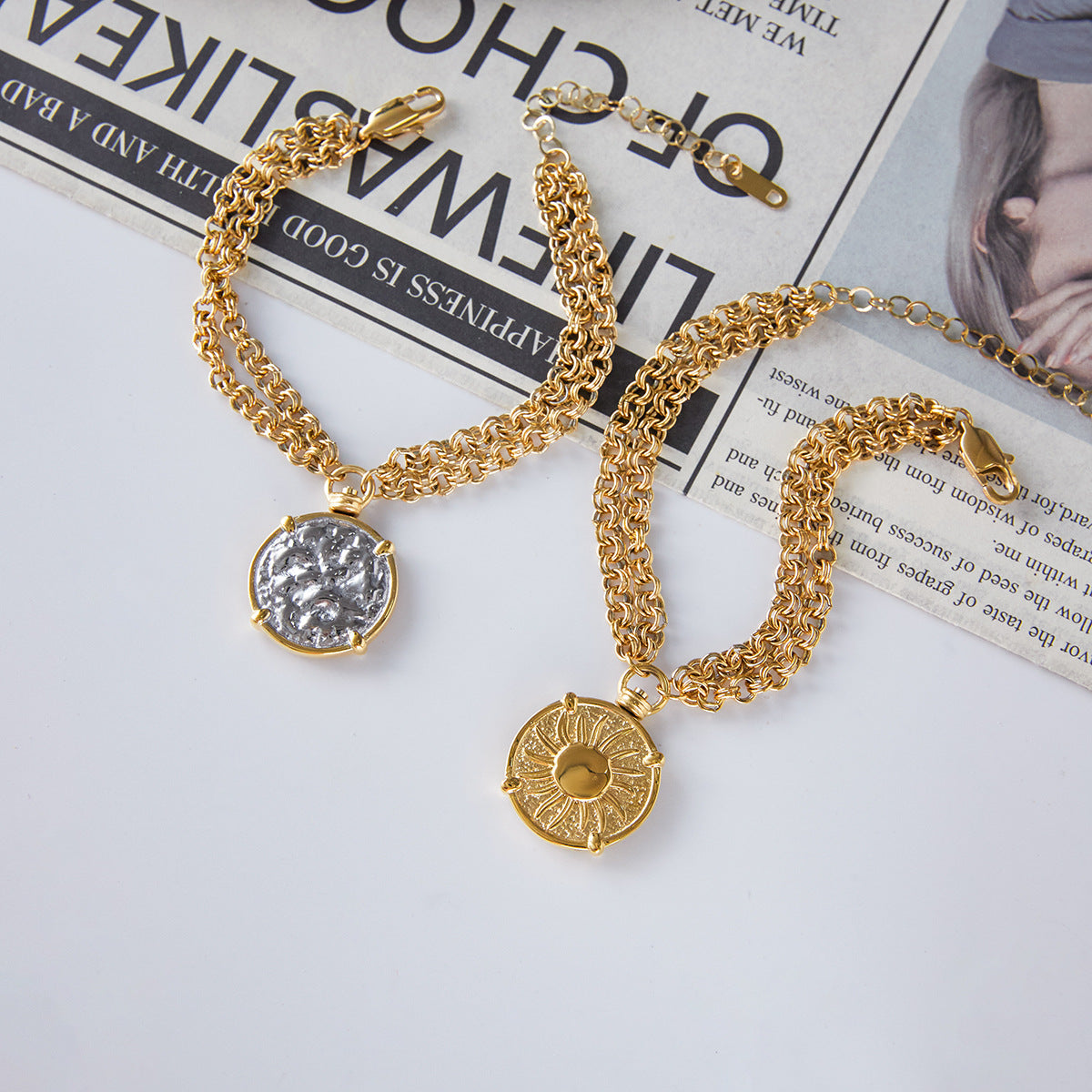 2H Original Coin Series Necklace Retro Bracelet Stainless Steel Jewelry