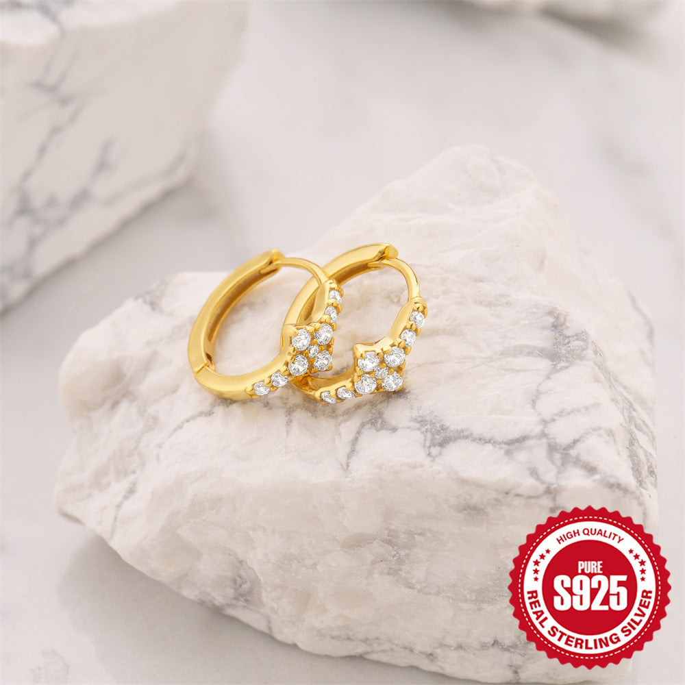 S925Sterling Silver Inlaid Diamond Floral Hoop Earrings Hot Sale Simple Daily Matching Classic Earrings