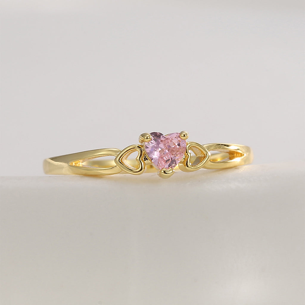 R0703 Cute Design Hollow Heart Ring for Women New Pink Heart-Shaped Zircon Tail Ring