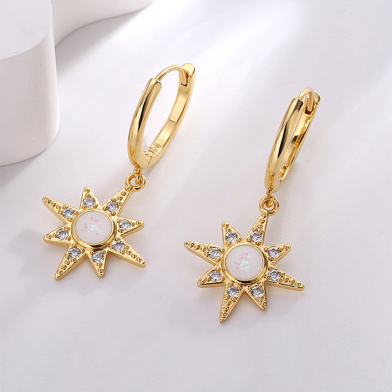 E0669 Bohemian Epoxy Elegant Fashion Earrings for Women Retro Sun Shape Zircon Earrings