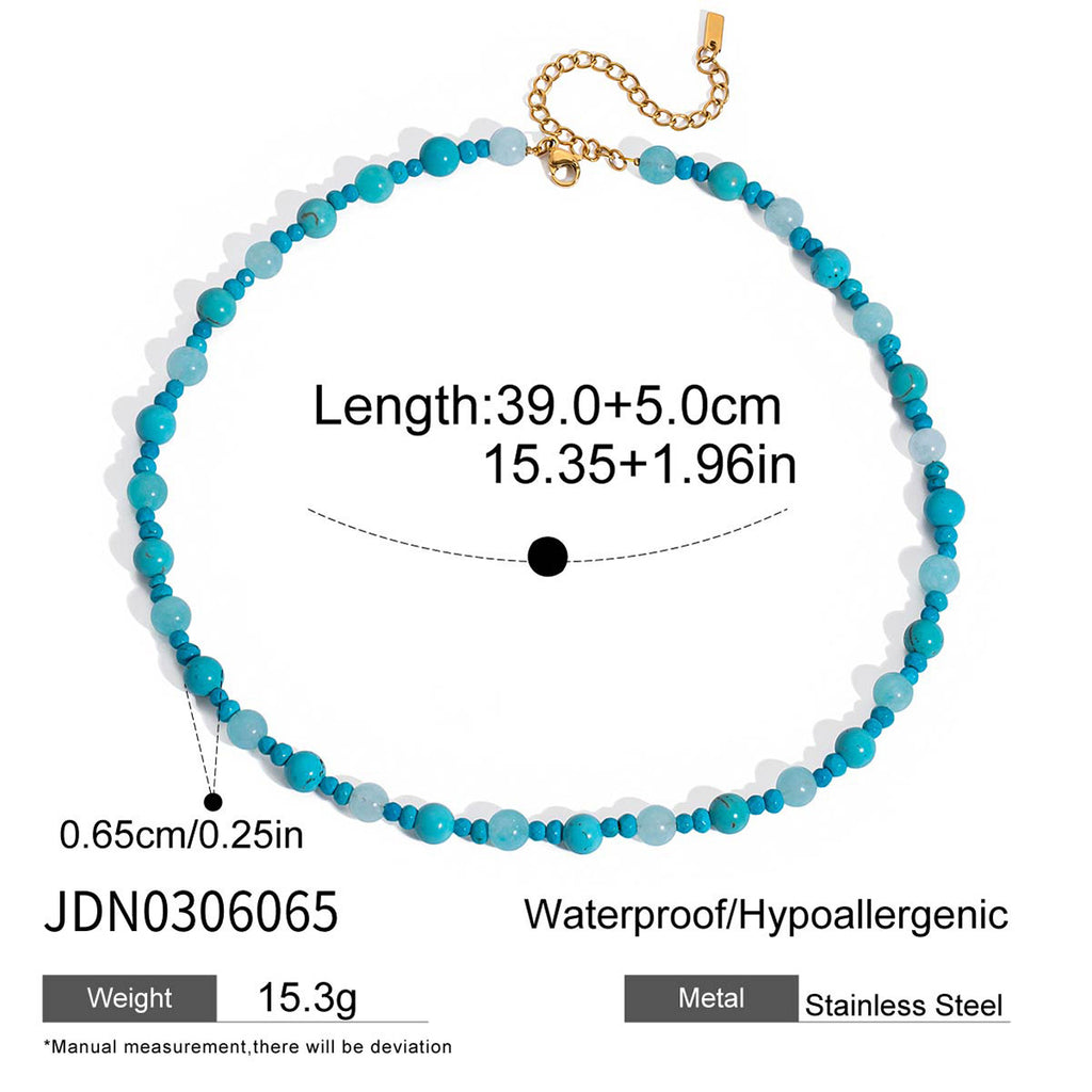 2H Blue Turquoise Necklace Accessories Female Natural Stone Ring Stainless Steel Jewelry Female