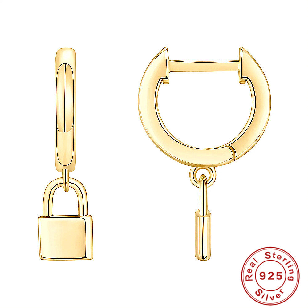 S925Sterling Silver Octagonal Star Geometric Inlaid Diamond Pearl Lock Pendant Earrings Hoop Earrings Ear Clips Trendy Ear Jewelry