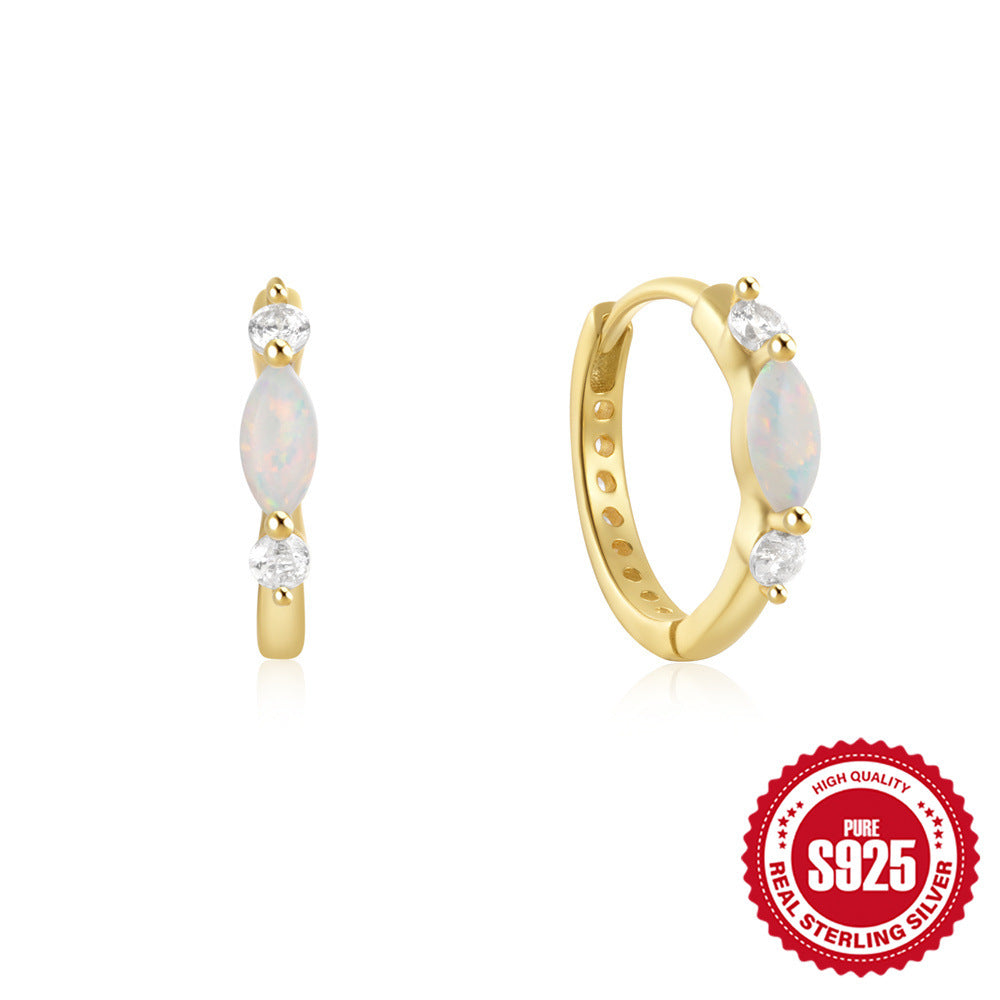 New S925Sterling Silver Round Micro Pave Zircon Opal Earrings Hoop Earrings Hot Selling High-end Earrings