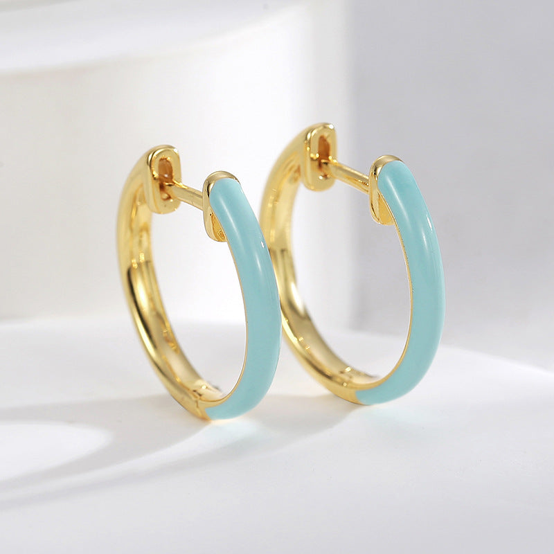 E0500 French Fashion Simple Design Earrings for Women Copper Gold Plated Minimalist Resin Hoop Earrings