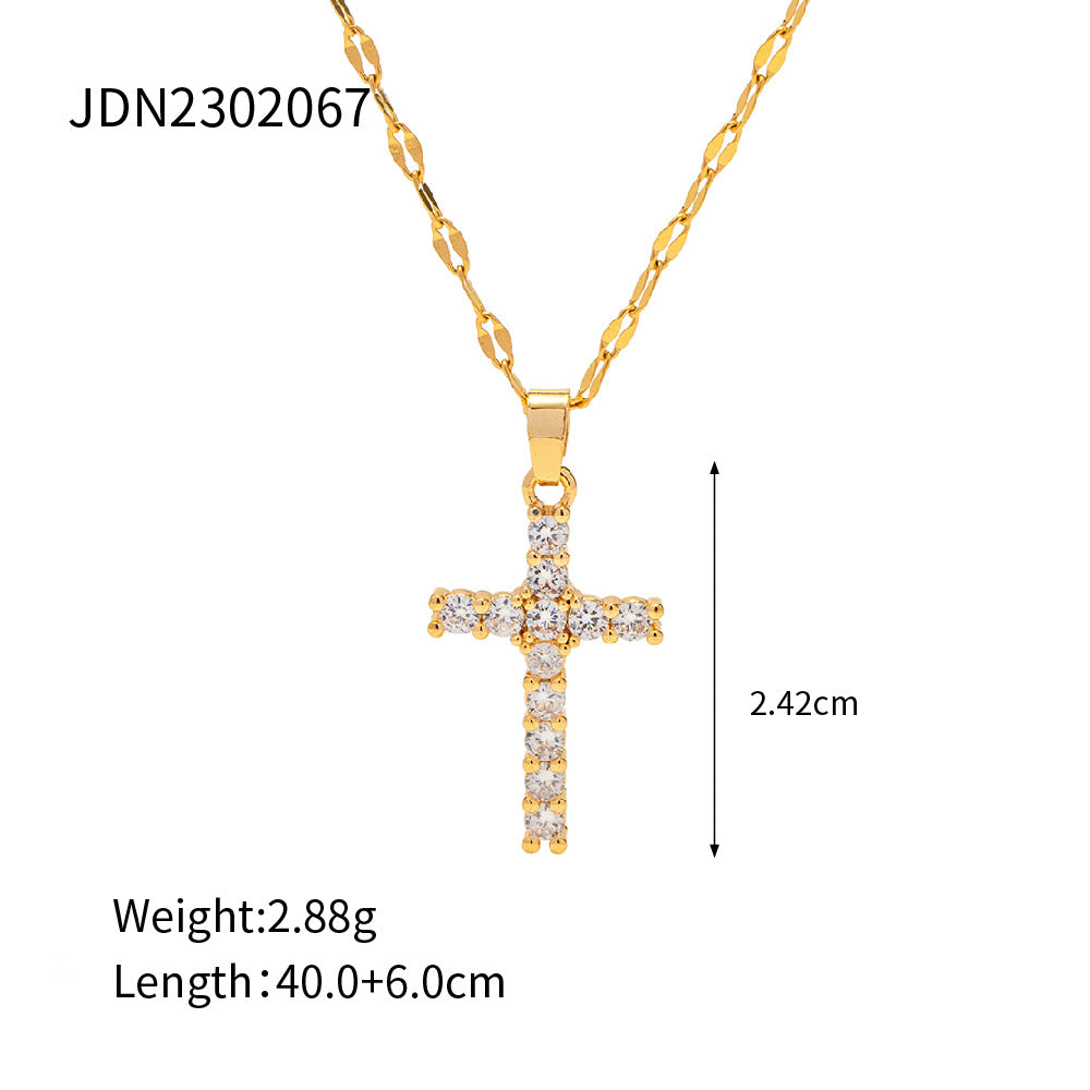 2H Stainless Steel Cross Pendant Necklace Zircon Earrings Stud Earrings Jewelry