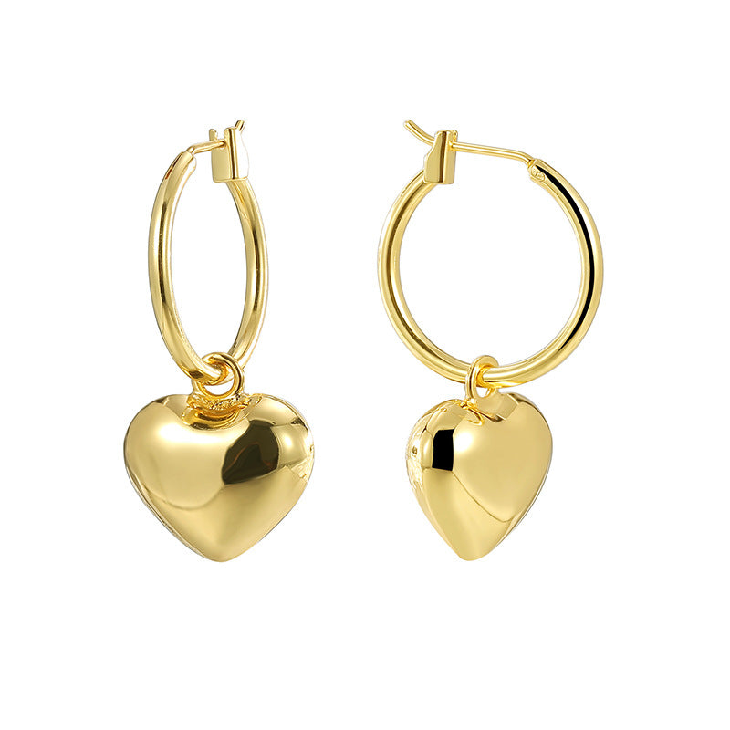 E0793 Metallic Glossy Heart-Shaped Earrings for Women Copper Plated18K Gold Fashion Simple Heart Earrings