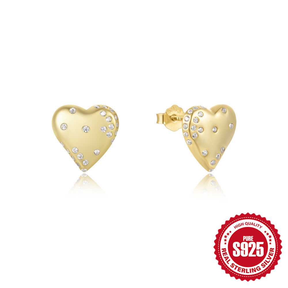 New925Sterling Silver Heart-Shaped Colored Diamond Oil Drop Earrings Hot-Selling Inlaid Diamond Mother's Day Earrings for Women