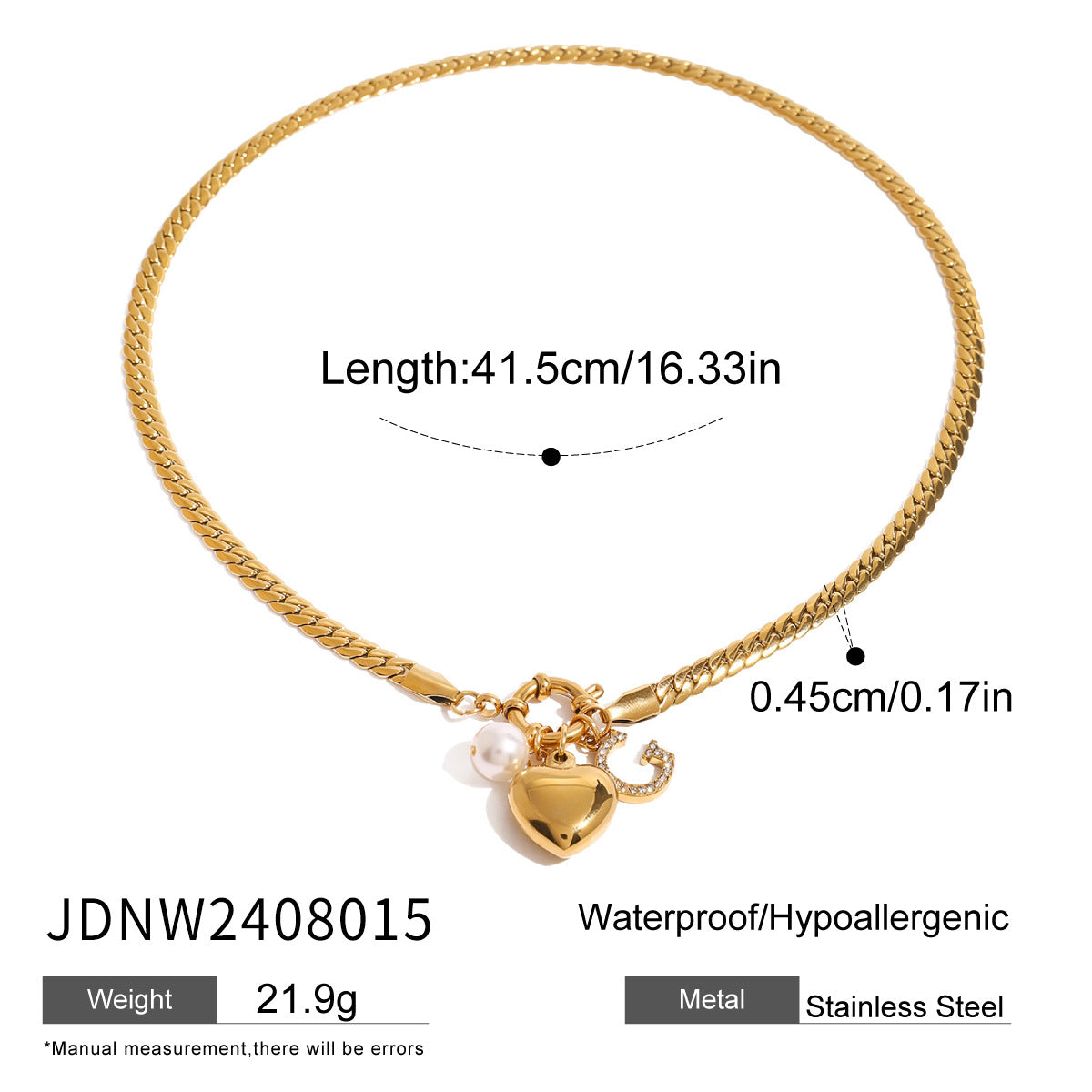 Stainless Steel Heart Pendant Necklace Collarbone Chain Jewelry necklace