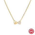 S925 Sterling Silver Double Heart Collarbone Necklace With Diamond
