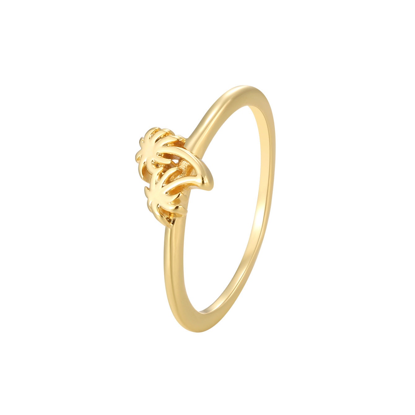 R0297 Japanese and Korean Coconut Tree Design Ring for Women, Copper Plated with Real Gold, Summer Style, Simple