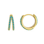 E0472 French Fashion Simple Versatile Blue Turquoise Round Double Layer Earrings for Women Copper Gold Plated Hoop Earrings
