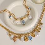 Stainless Steel Pearl Heart Necklace Oil Drop Collarbone Chain Jewelry