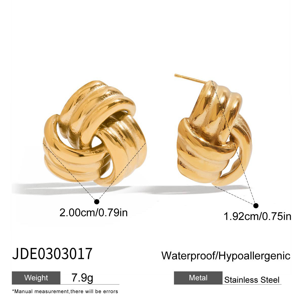 18K Gold Stainless Steel Threaded Color Block Earrings Non-Fading Jewelry