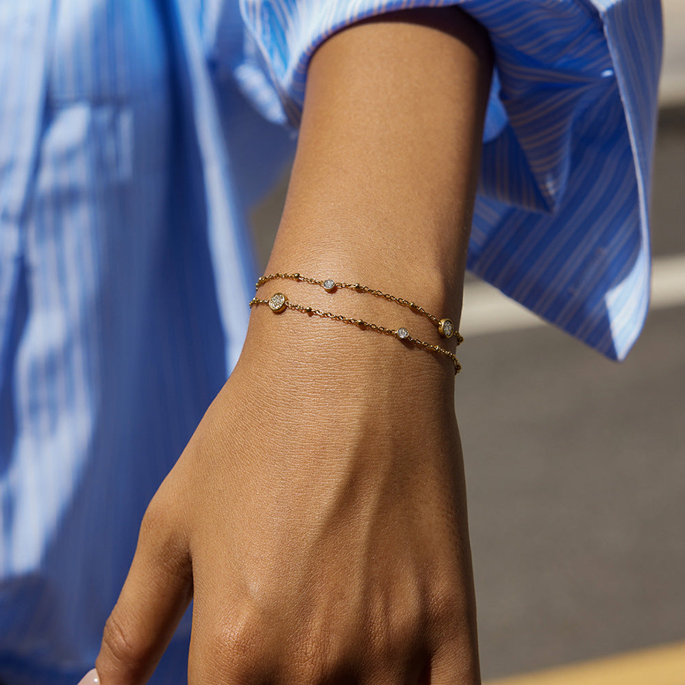 Rhinestone Double Layer Bracelet Jewelry Non-Fading Stainless Steel Jewelry for Women
