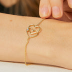 B0092Heart-shaped Bracelet for Women, Simple Sweet Cool Double Heart Hollow Inlaid Diamond Bracelet Jewelry