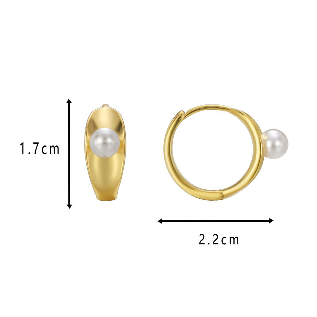 E0590 Fashion New Simple Smooth Pearl Earrings for Women Brass Gold-Plated Hoop Earrings