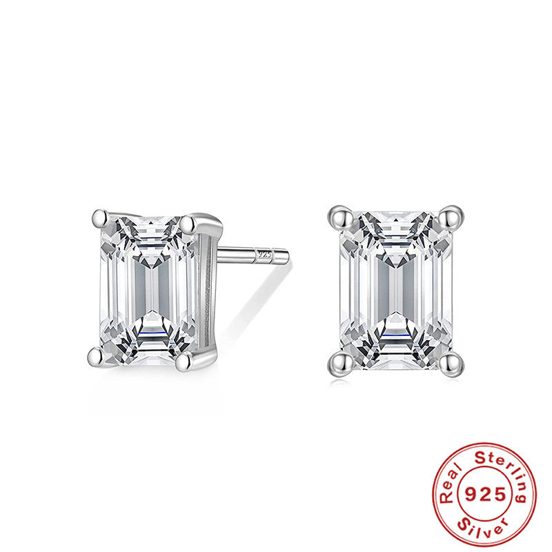 S925Sterling Silver Geometric Square Super Sparkling Diamond Stud Earrings Korean and Japanese Elegant Stud Earrings Jewelry