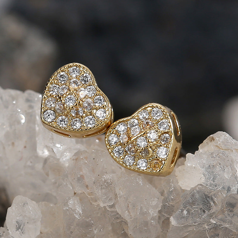 E0561 Modern Minimalist Fashion Design Earrings for Women, Brass Gold-Plated Heart-Shaped Micro-Paved Zircon Earrings
