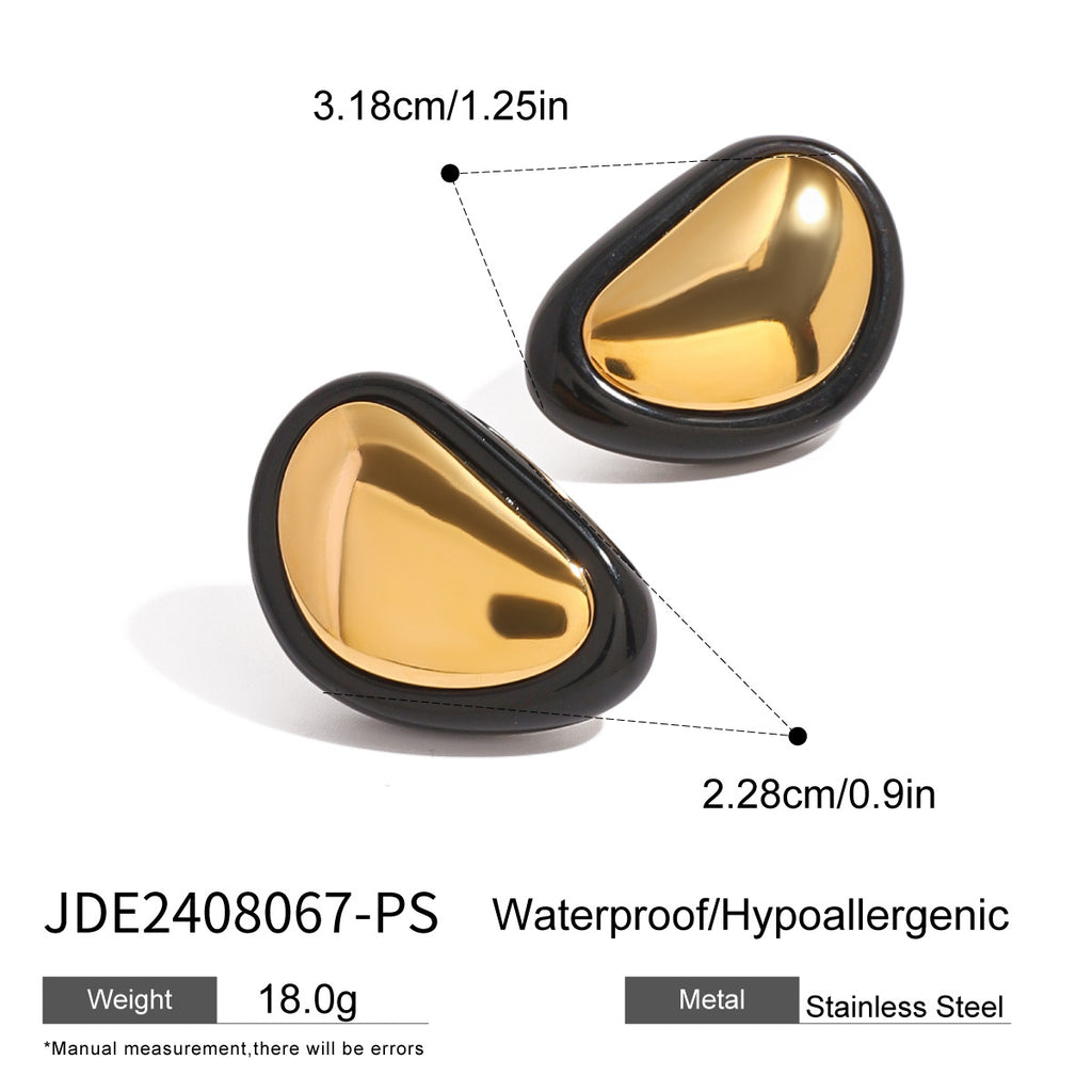 Vintage Stainless Steel Exaggerated Earrings Black Gold Earrings Jewelry