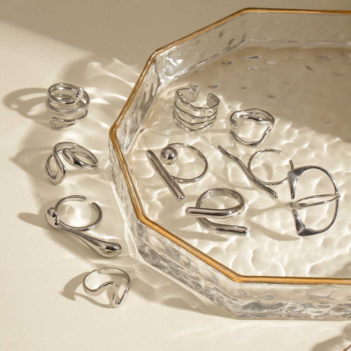 Stainless Steel Color Exaggerated Open Ring rings