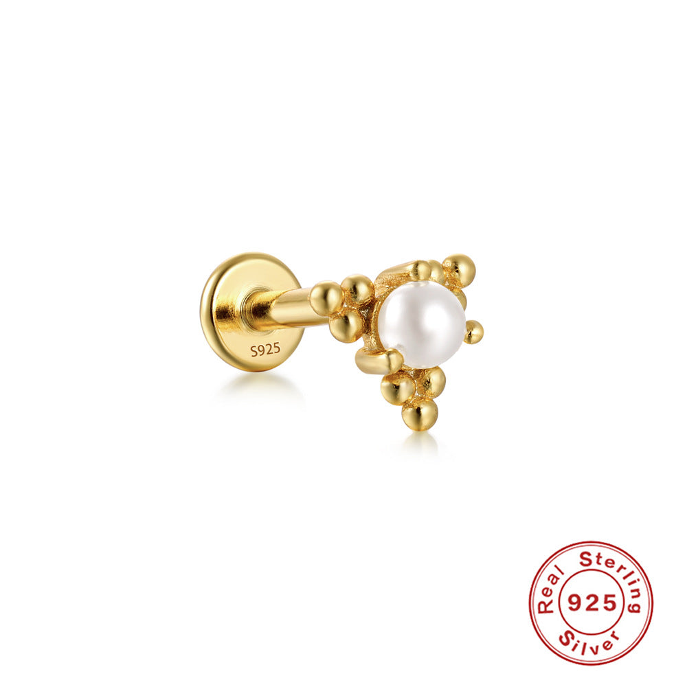 S925Sterling Silver Butterfly Inlaid Diamond Pearl Spiral Ear Cuff Hot Sale16G Flat Head Piercing Ear Cuff Jewelry