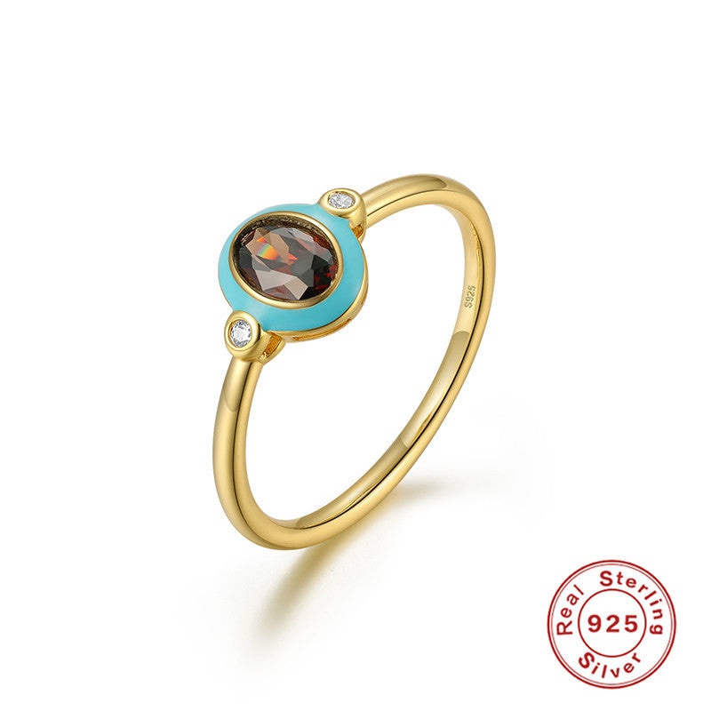 S925Pure Silver Elegant Luxurious Geometric Round Diamond-Studded Gemstone Engagement Ring Hot-Selling Couple Style Ring