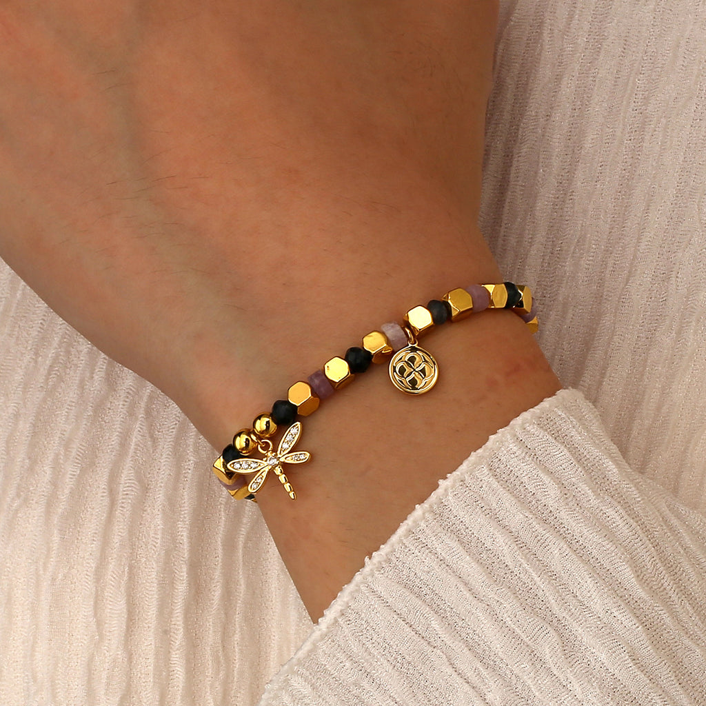 B0291 Vacation Ocean Dragonfly Inlaid Zircon Beaded Bracelet